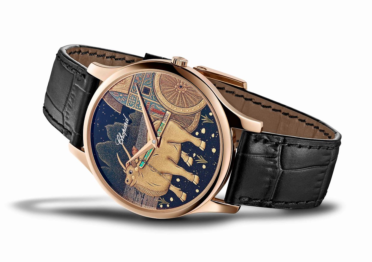 Das 39,5-mm-Gehäuse der Chopard-Uhr besteht aus 18 Karat Roségold. Preis: um 24.500 Euro.