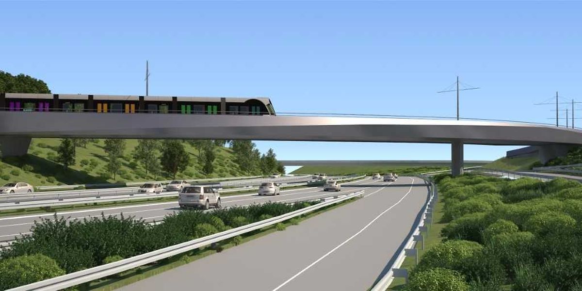 Über eine neu zu bauende Brücke wird die Tram späterhin von der Luxexpo aus über die Autobahn und anschließend zum Flughafen Findel fahren.
