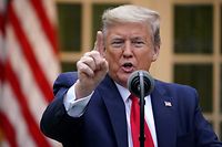US President Donald Trump speaks during the daily briefing on the novel coronavirus, which causes COVID-19, in the Rose Garden of the White House on April 14, 2020, in Washington, DC. (Photo by MANDEL NGAN / AFP)