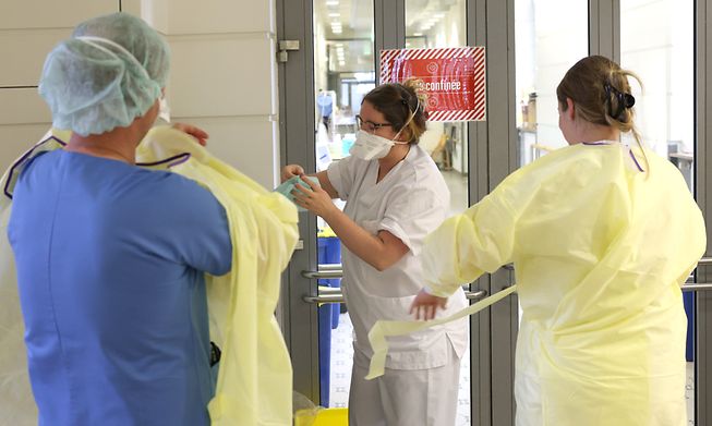 Healthcare workers at a hospital in Luxembourg