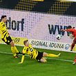 27.11.2020, Nordrhein-Westfalen, Dortmund: Fu�ball: Bundesliga, Borussia Dortmund - 1. FC K�ln, 9. Spieltag im Signal Iduna Park. K�lns Ellyes Skhiri (r) erzielt das Tor zum 1:2. Foto: Uwe Kraft/AFP Pool/dpa - WICHTIGER HINWEIS: Gem�� den Vorgaben der DFL Deutsche Fu�ball Liga bzw. des DFB Deutscher Fu�ball-Bund ist es untersagt, in dem Stadion und/oder vom Spiel angefertigte Fotoaufnahmen in Form von Sequenzbildern und/oder video�hnlichen Fotostrecken zu verwerten bzw. verwerten zu lassen. +++ dpa-Bildfunk +++