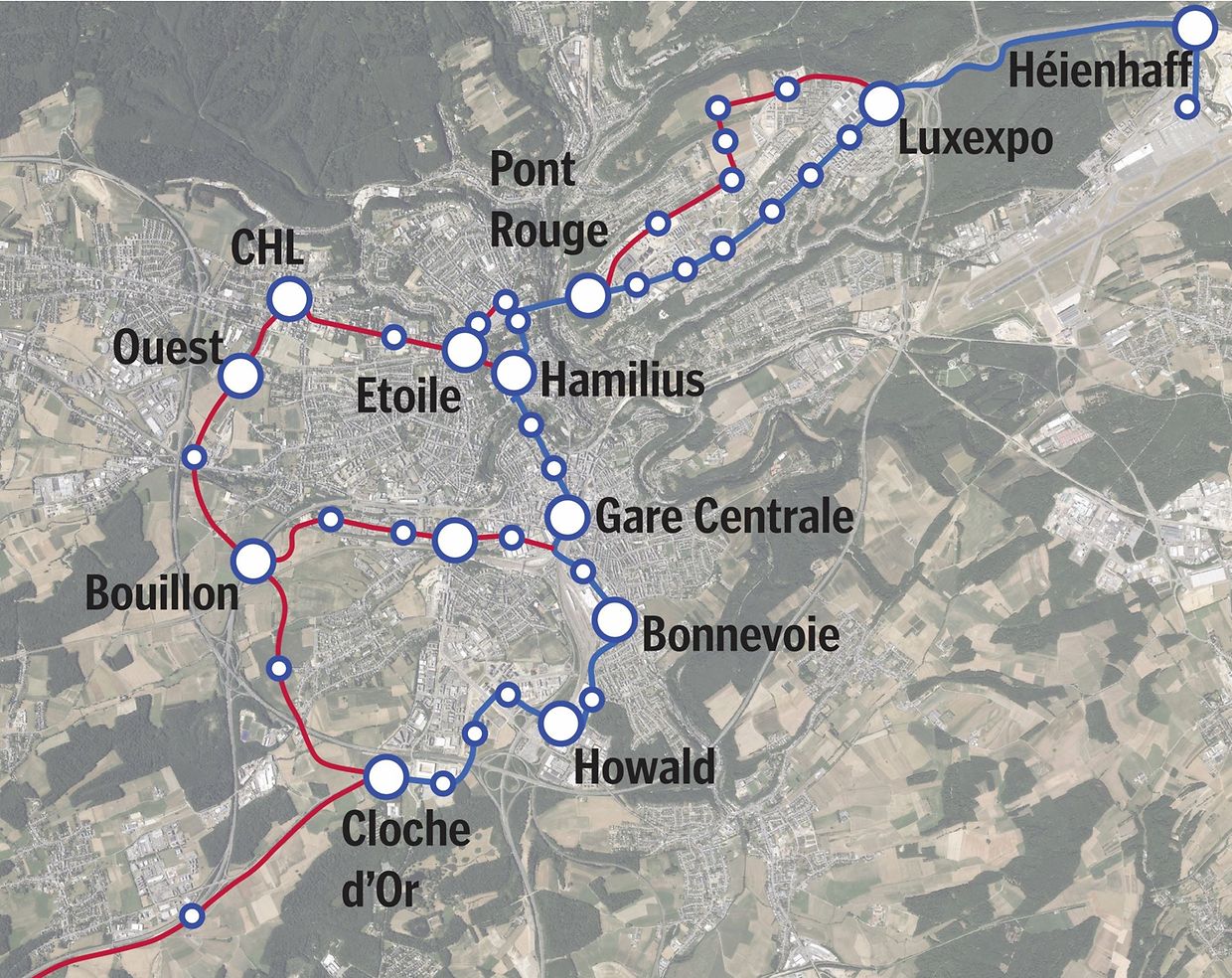 Détail des nouvelles lignes imaginées à Luxembourg-ville.