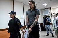 (FILES) In this file photo taken on August 4, 2022 US Women National Basketball Association's (WNBA) basketball player Brittney Griner, who was detained at Moscow's Sheremetyevo airport and later charged with illegal possession of cannabis, leaves the courtroom before the court's final decision in Khimki outside Moscow. - Moscow confirmed on December 8, 2022 it had exchanged US basketball star Brittney Griner, who had been jailed in Russia, for notorious arms trafficker Victor Bout who was serving a 25-year sentence in the United States. (Photo by Kirill KUDRYAVTSEV / POOL / AFP)