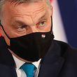 Hungarian Prime Minister Viktor Orban wearing a face mask looks on during a joint press conference with his Israeli and Czech conterparts (unseen) in Jerusalem, on March 11, 2021. (Photo by ABIR SULTAN / POOL / AFP)