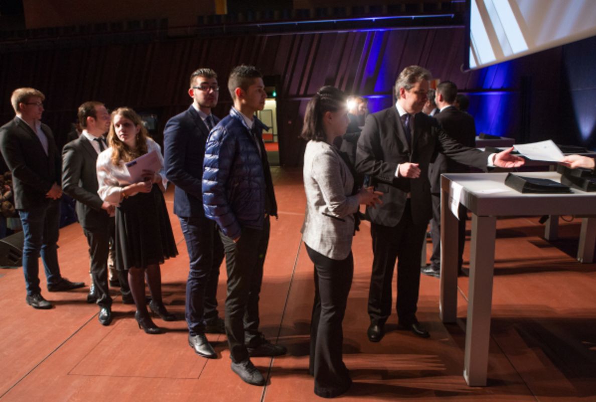 Remise des diplomes CATP/CITP/DAP et Promotion du Travail par le Ministre Claude Meischa la Philarmonie, Luxembourg, le 01 Mars 2015. Photo: Chris Karaba