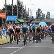 Bora-Hansgrohe rider Ireland's Sam Bennett (front) celebrates before crossing the finish line after the third stage of the 71st edition of the Criterium du Dauphine cycling race, 177 km between Le Puy-en-Velay and Riom, in Riom, on June 11, 2019. (Photo by Anne-Christine POUJOULAT / AFP)