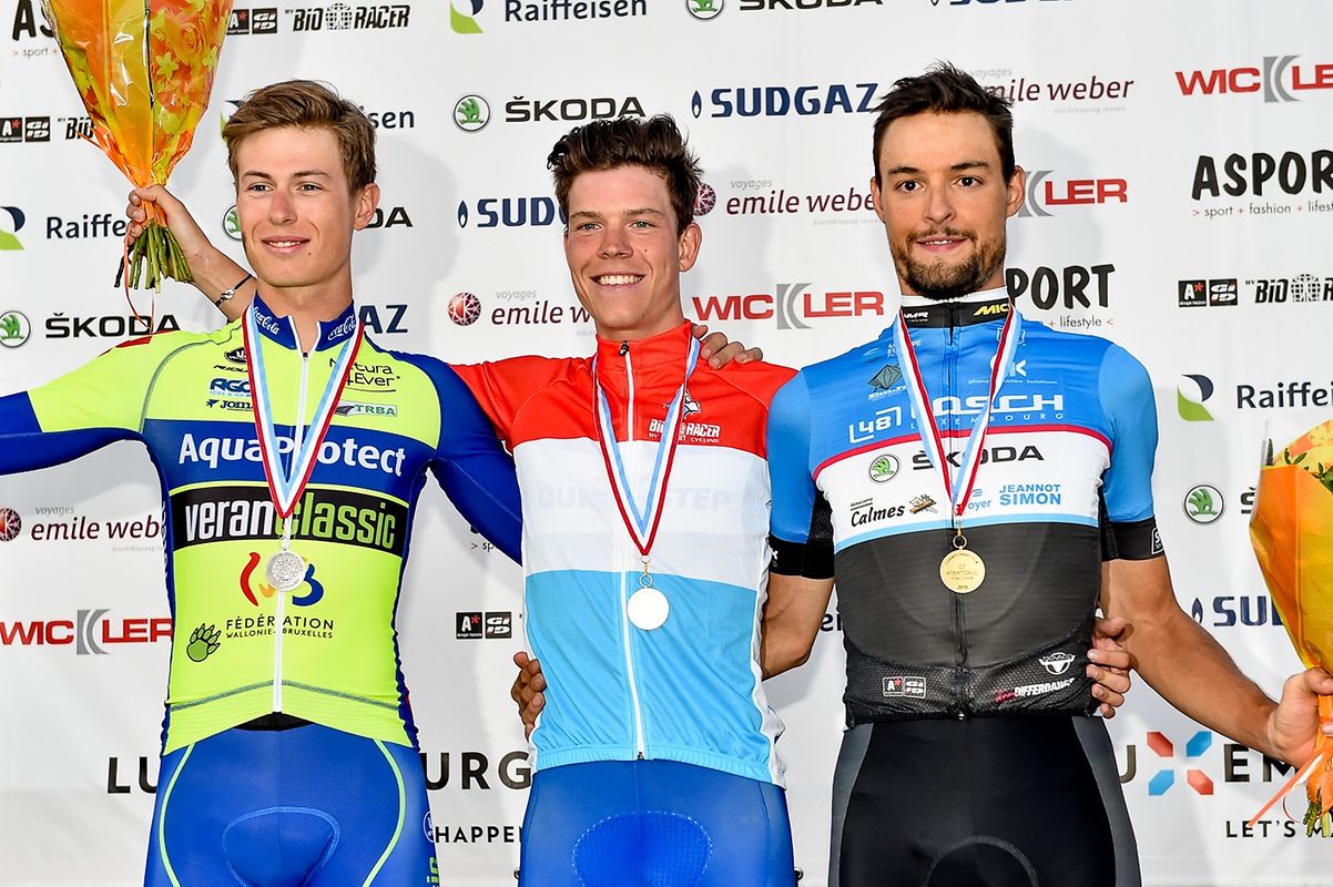Das Podium bei der Elite: 2. Alex Kirsch (Veranclassic), 1. Bob Jungels (Quick-Step) und 3. Tom Thill (Team Differdange).