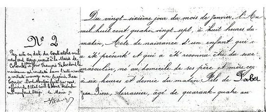 Die Geburtsurkunde von François Faber, der am 26. Januar 1887 in Aulnay-sur-Iton, in die Nähe von Evreux, das Licht der Welt erblickte.