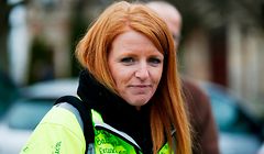 Ingrid Levavasseur, a figure of the Yellow Vests (Gilets Jaunes) movement, stands in a street of Grand Bourgtheroulde, northwestern France, on January 15, 2019 before the start of the "Great National Debate". - Facing the biggest test of his presidency, French President Emmanuel Macron on January 15 launches a series of public forums inviting voters to express their concerns and hopes after two months of anti-government protests. Macron will participate in the first debate with some 600 mayors from the Normandy region in the village of Grand Bourgtheroulde. (Photo by CHARLY TRIBALLEAU / AFP)
