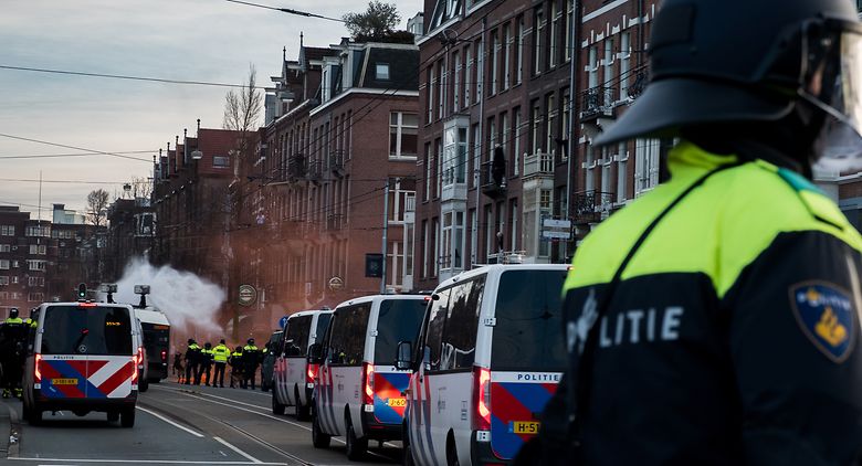 At the Museumplein in Amsterdam a demonstration is held against restrictions put in place to curb the spread of the Covid-19 virus on 31 January 2021. Since the curfew was implemeted, tensions have increased and riots have erupted in several Dutch cities.
