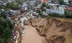 TOPSHOT - Aerial view shows an area completely destroyed by the floods in the Blessem district of Erftstadt, western Germany, on July 16, 2021. - The death toll from devastating floods in Europe soared to at least 126 on July 16, most in western Germany where emergency responders were frantically searching for missing people. (Photo by SEBASTIEN BOZON / AFP)