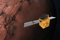 HANDOUT - 01.06.2020, ---: Das undatierte Handout, herausgegeben vom Mohammed Bin Rashid Space Centre (MBRSC), zeigt eine künstlerische Illustration der Raumsonde «Hope». Die erste Mars-Mission der Vereinigten Arabischen Emirate wird mit der «Hope»-Sonde voraussichtlich am Dienstag in die Umlaufbahn des Roten Planeten eintreten und die Atmosphäre des Planeten untersuchen. Foto: Mohammed Bin Rashid Space Centre/PA Media/dpa - ACHTUNG: Nur zur redaktionellen Verwendung und nur mit vollständiger Nennung des vorstehenden Credits +++ dpa-Bildfunk +++