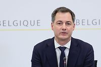 Belgium's Prime Minister Alexander De Croo speaks during a press conference of the Federal Government on the situation in Ukraine following Russia's invasion on March 1, 2022 in Brussels. (Photo by BENOIT DOPPAGNE / BELGA / AFP) / Belgium OUT