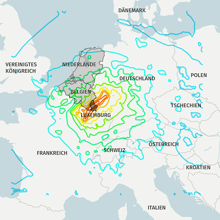 Le graphique d'un tremblement de terre fictif avec le Luxembourg comme épicentre illustre l'étendue de la catastrophe naturelle dans la région frontalière syro-turque.