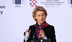 European Commission President Ursula von der Leyen speaks during a joint press conference with Croatian Prime Minister at the National and University Library in Zagreb, Croatia, on January 10, 2020. (Photo by Denis LOVROVIC / AFP)