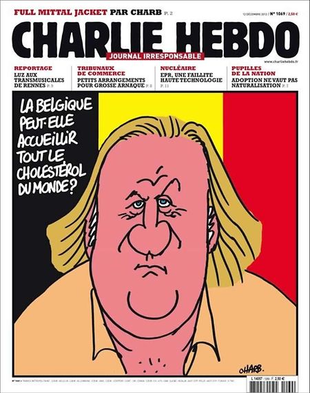 Auch Filmstars (hier Gérard Depardieu) werden von Charlie Hebdo nicht verschont.