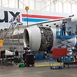 Maintenance crews work on the engine of a Cargolux jet at the company's Luxembourg hangar in February. 