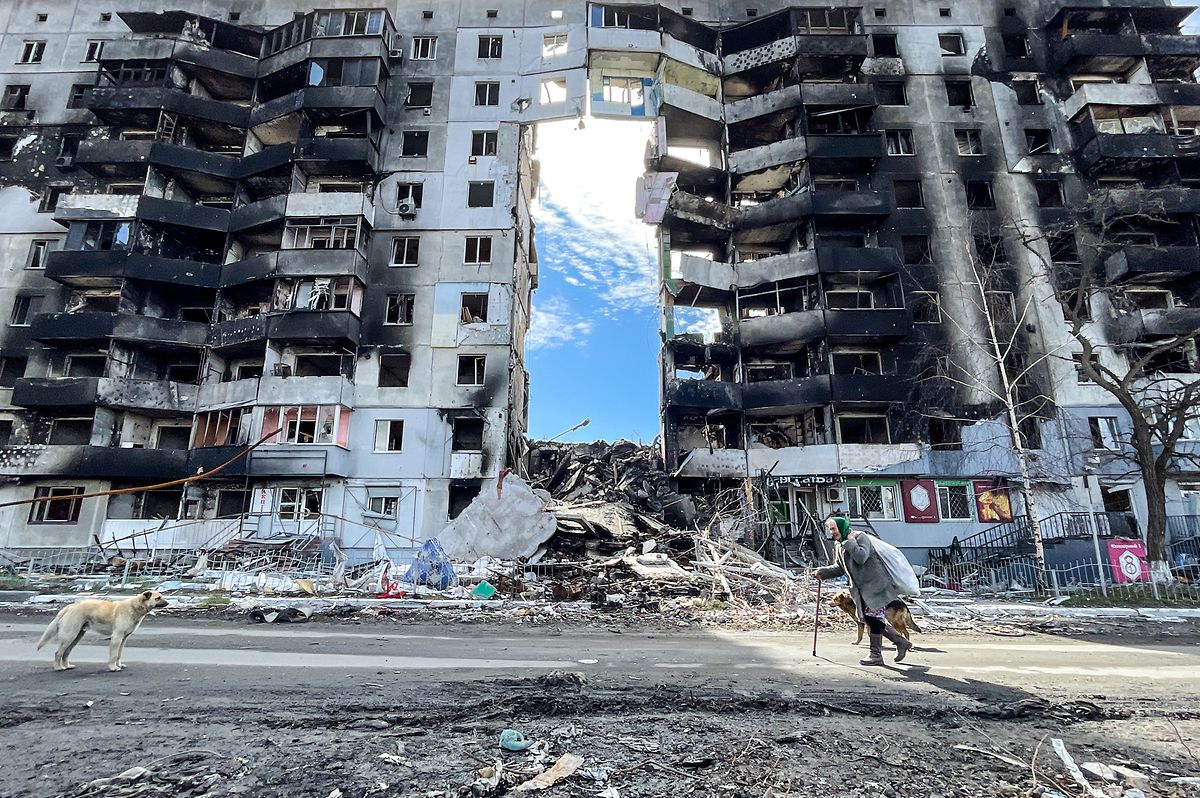 A bombed building in Kyiv