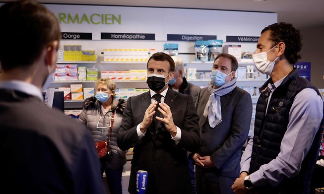 French President Emmanuel Macron during a visit to a pharmacy, in Valenciennes, northern France this week