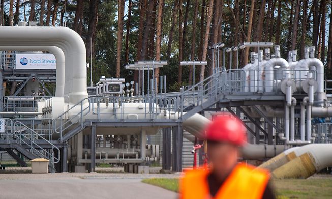 Pipe systems and shut-off devices in the gas receiving station of the Nord Stream 1 pipeline in Lubmin, eastern Germany, on Tuesday.