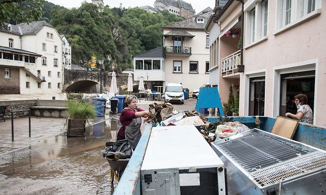 A clean-up operation near Vianden Castle following last week's floods
