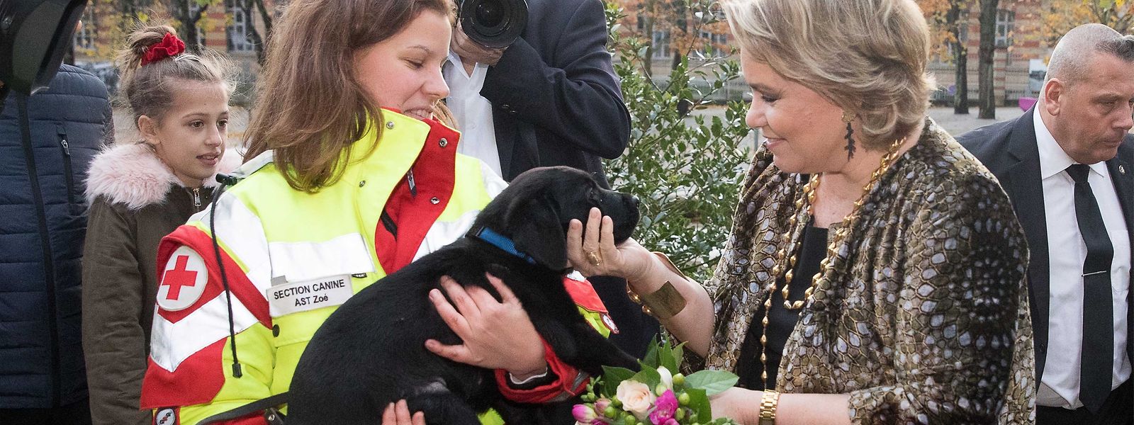 Ein Hund, der Adel und das "Rote Kreuz": Überall nur zufriedene Mienen.