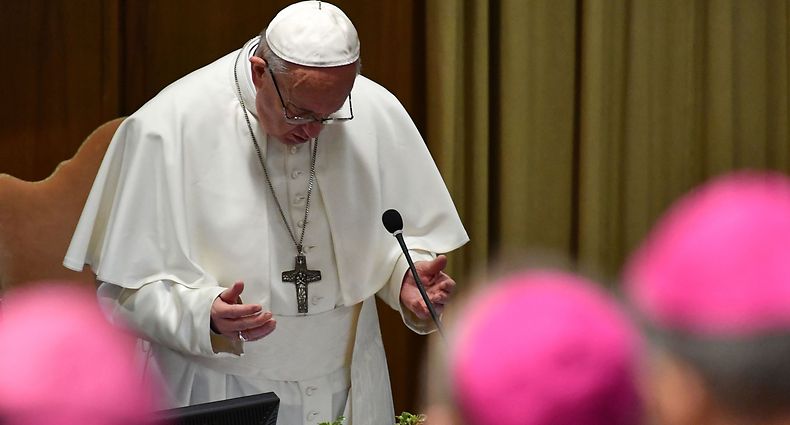 Papst Franziskus spricht bei einer Konferenz zum Thema Missbrauch im Vatikan.