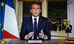 This screen shot made on April 16, 2019 shows French President Emmanuel Macron addressing the nation on French private TV channel TF1 during which he vows to rebuild Notre-Dame de Paris Cathedral within five years, a day after a fire erupted in the 850-year-old landmark, and Macron had cancelled a speech expected to outline key measures in response to months of anti-governments protests. (Photo by Olivier MORIN / AFP)