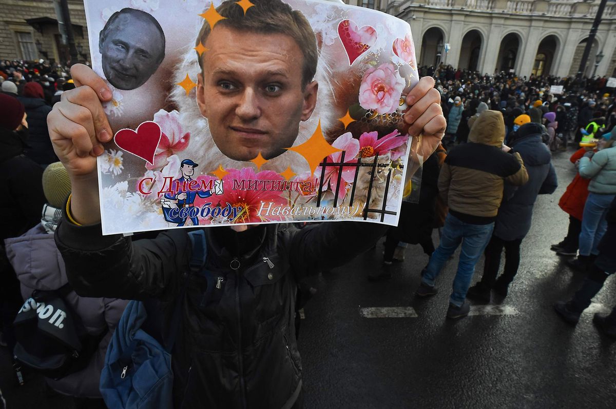 Pro-Navalny protests in Saint Petersburg on 31 January Photo: AFP