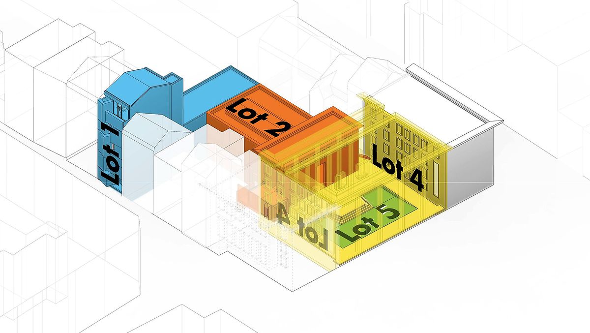 Das neue Gebäude (Lot 1) wird das Museum vergrößern. Der alte Teil (Lot 2) wird restauriert.