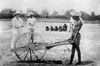 INDIA - SEPTEMBER 20:  One of a series of 20 photographs depicting the planting and manufacturing of indigo in India by French photographer Oscar Mallitte (c 1829-1905). Mallitte arrived in Calcutta in 1857 and later that year was part of Dr Mouat's official expedition to the Andaman Islands. He made an invaluable photographic record of the life and customs of the native islanders, a collection which sadly has since been lost. Mallitte taught photography at the School of Industrial Arts in Calcutta, and in 1859 he accompanied the Vice-Roy, Lord Canning, as photographer on a tour of the North-West provinces. A series of his views of indigo planting and manufacturing was sold at Sotheby�s in 1980.  (Photo by SSPL/Getty Images)