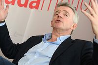 Ryanair-CEO Michael O'Leary holds a press conference with the Laudamotion-CEO (unseen) at the airport of Vienna Schwechat, Austria on January 29, 2019. - The Irish low-cost airline Ryanair has completely taken over the Austrian airline Laudamotion from the former racing driver Niki Lauda. (Photo by HELMUT FOHRINGER / APA / AFP) / Austria OUT