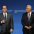 French's President Francois Holland (L) and Portugal's Prime Minister Antonio Costa (R) attend to a press conference after the meeting of the second summit of the European Union Southern Countries held at Belem Cultural Center in Lisbon Portugal, 28 January 2017. The heads of state and Government of Cyprus, Spain, France, Greece, Italy, Portugal and Malta, are taking part in the second summit of the European Union Southern Countries seeking common politics to Migration, economic growth, investment and convergence, security and defense and migration. JOAO RELVAS/LUSA