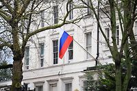 The Russian flag flies from the Russian consulate in central London on March 15, 2018.
Britain's Prime Minister Theresa May said Moscow was "culpable" of the attempted murder of Skripal, a Russian spy who sold secrets to the MI6 British intelligence agency and came to Britain in a 2010 spy swap. She announced the expulsion of 23 diplomats and the suspension of some high-level contacts. / AFP PHOTO / Justin TALLIS