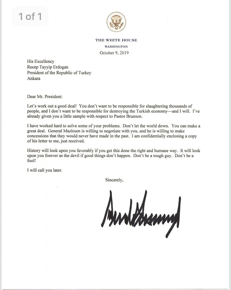 US-Präsident Trumps Brief an Präsident Erdogan.