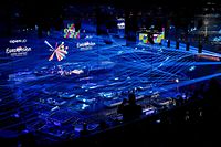 Workers prepare The Ahoy Stadium in Rotterdam on April 22, 2021, ahead of the semi-finals and finals of The Eurovision Song Contest scheduled to take place on May 18-22. (Photo by Sander Koning / ANP / AFP) / Netherlands OUT