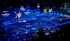 Workers prepare The Ahoy Stadium in Rotterdam on April 22, 2021, ahead of the semi-finals and finals of The Eurovision Song Contest scheduled to take place on May 18-22. (Photo by Sander Koning / ANP / AFP) / Netherlands OUT