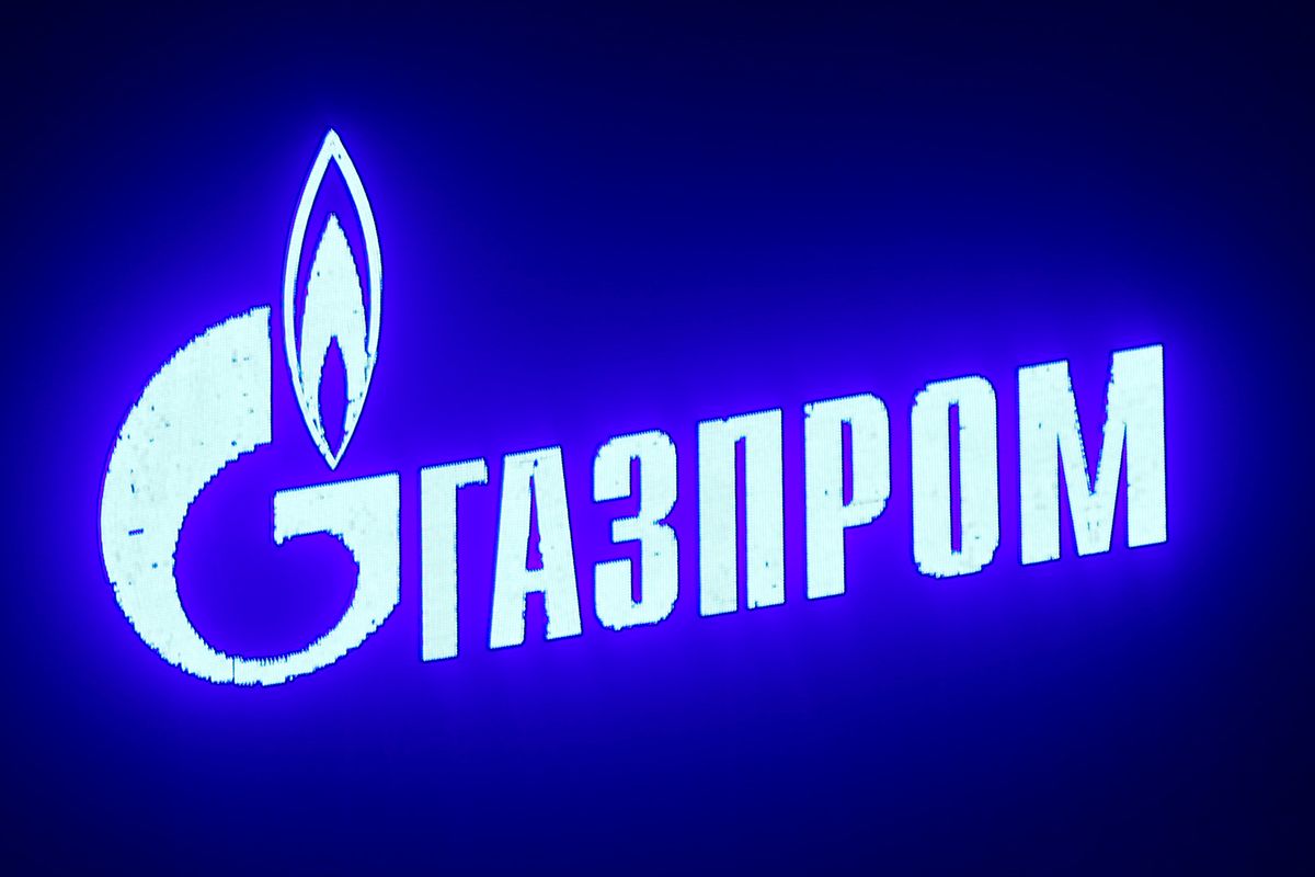 The logo for the Russian energy concern Gazprom shown in St. Petersburg 