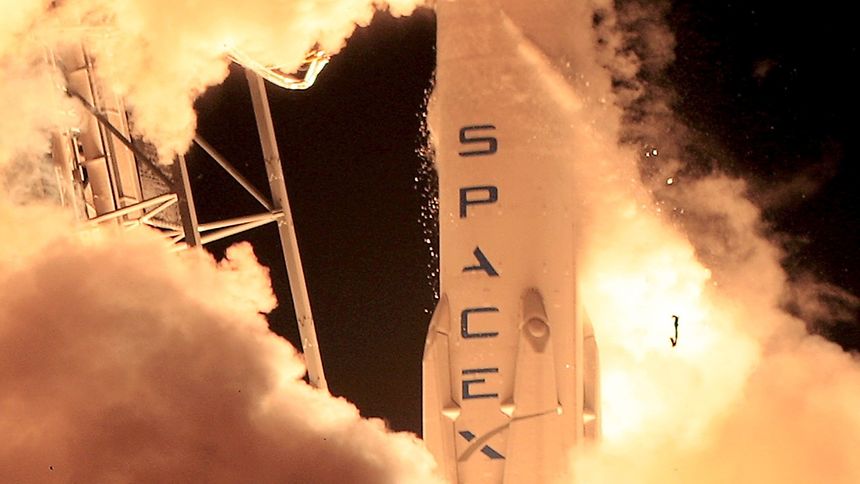 A SpaceX Falcon 9 rocket lifts off at the Cape Canaveral Air Force Station in Cape Canaveral, Florida