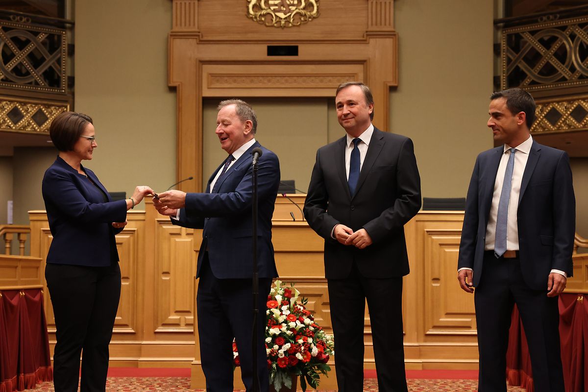 Les quatre acteurs libéraux de la présentation du budget : la ministre Yuriko Backes, le président de la Chambre Fernand Etgen, André Bauler, président de la commission des Finances, et Max Hahn, rapporteur (de g. à dr.).