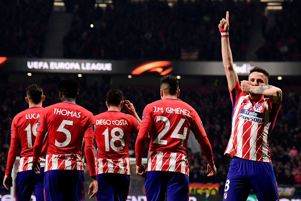 Saul Niguez feiert seinen 1:0-Führungstreffer für Atletico Madrid.