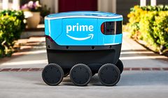 This December 15, 2018, image courtesy of Amazon, shows the company's new delivery system robot "Scout." - Amazon on January 23, 2019, began putting cooler-sized robots to work delivering packages to customers in a neighborhood outside Seattle. Electric-powered, wheeled delivery vehicles named "Scout" were created by Amazon and guide themselves along sidewalks at a walking pace, according to Sean Scott, the vice president heading the project. (Photo by HO / Amazon / AFP) / RESTRICTED TO EDITORIAL USE - MANDATORY CREDIT "AFP PHOTO / Amazon" - NO MARKETING NO ADVERTISING CAMPAIGNS - DISTRIBUTED AS A SERVICE TO CLIENTS