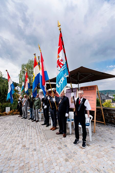 Commemoration of the 80th anniversary of the strike and laying of flowers at the Monument National de la Grève in Wiltz.