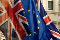European and British flags.