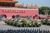 BEIJING, CHINA - SEPTEMBER 03: (CHINA OUT)  Military vehicles carrying DF-21D anti-ship ballistic missiles drive past Tiananmen Gate during a military parade to mark the 70th anniversary of the victory of the Chinese People's War of Resistance Against Japanese Aggression and the World Anti-Fascist War at Tiananmen Square on September 3, 2015 in Beijing, China. China is marking the 70th anniversary of the end of World War II and its role in defeating Japan with a new national holiday and a military parade in Beijing.  (Photo by VCG/VCG via Getty Images)