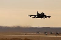 An Italian Air Force Panavia Tornado fighter jet takes off from Ovda airbase, some 40 km (25 miles) north of Eilat, during the Blue Flag drill November 25, 2013. The Blue Flag drill is a two-week multilateral air force drill with air forces of Israel, the United States, Greece and Italy. REUTERS/Amir Cohen (ISRAEL - Tags: TRANSPORT MILITARY)