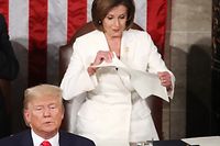 WASHINGTON, DC - FEBRUARY 04: House Speaker Rep. Nancy Pelosi (D-CA) rips up pages of the State of the Union speech after U.S. President Donald Trump finishes his State of the Union speech in the chamber of the U.S. House of Representatives on February 04, 2020 in Washington, DC. President Trump delivers his third State of the Union to the nation the night before the U.S. Senate is set to vote in his impeachment trial.   Mark Wilson/Getty Images/AFP
== FOR NEWSPAPERS, INTERNET, TELCOS & TELEVISION USE ONLY ==
