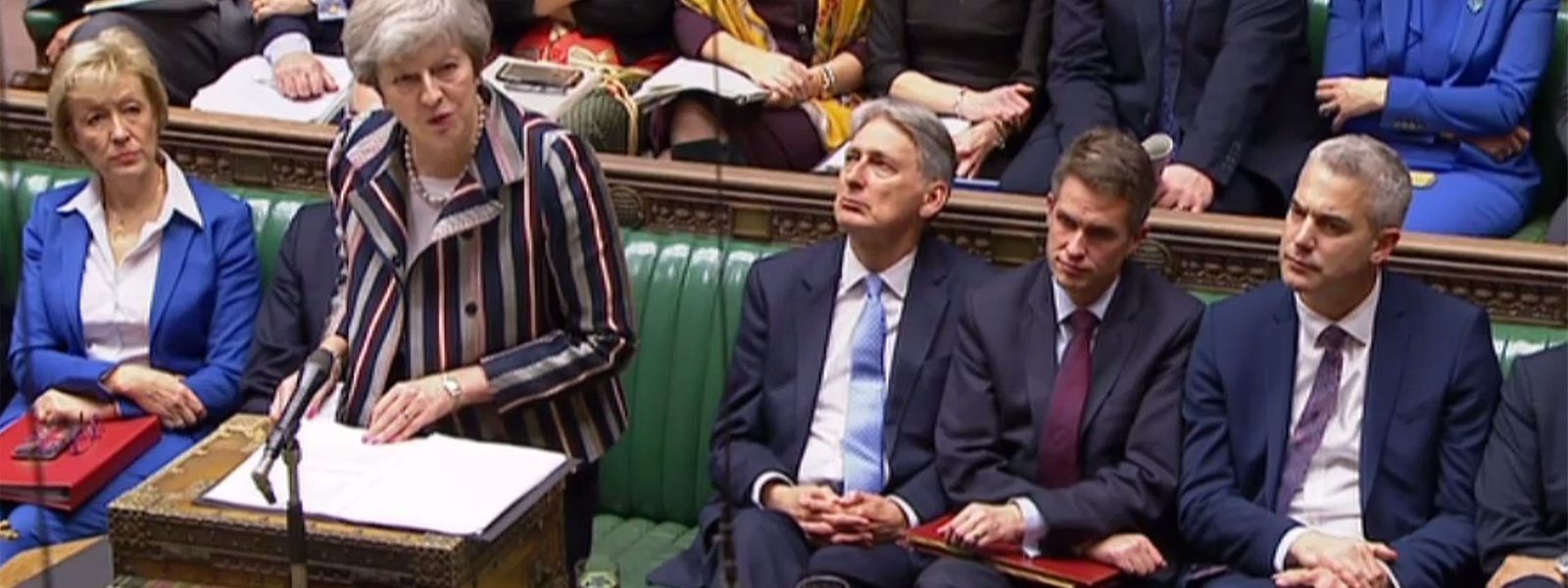 Diese Aufnahmen des Videosystems des Parlaments in London zeigen die britische Premierministerin Theresa May bei ihrer Rede zum Brexit-Abkommen.