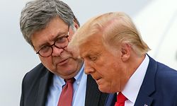 (FILES) In this file photo taken on September 1, 2020, US President Donald Trump (R) and US Attorney General William Barr step off Air Force One upon arrival at Andrews Air Force Base in Maryland. - Barr said on December 1, 2020, that the Justice Department has found no evidence of voter fraud significant enough to reverse Democrat Joe Biden's defeat of President Donald Trump in the November 3 election. (Photo by MANDEL NGAN / AFP)