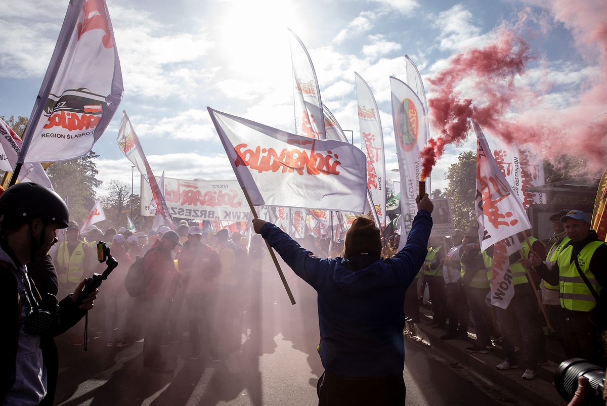 Die Bergarbeiter waren aus Polen angereist, um gegen ein Urteil des europäischen Gerichtshofes zu protestieren.